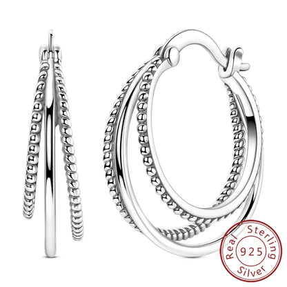 Hoop Earrings New Original 925 Sterling Silver Sweet Heart Bow Round Zircon Studs Drop Earrings For Women Girl Fine Jewelry