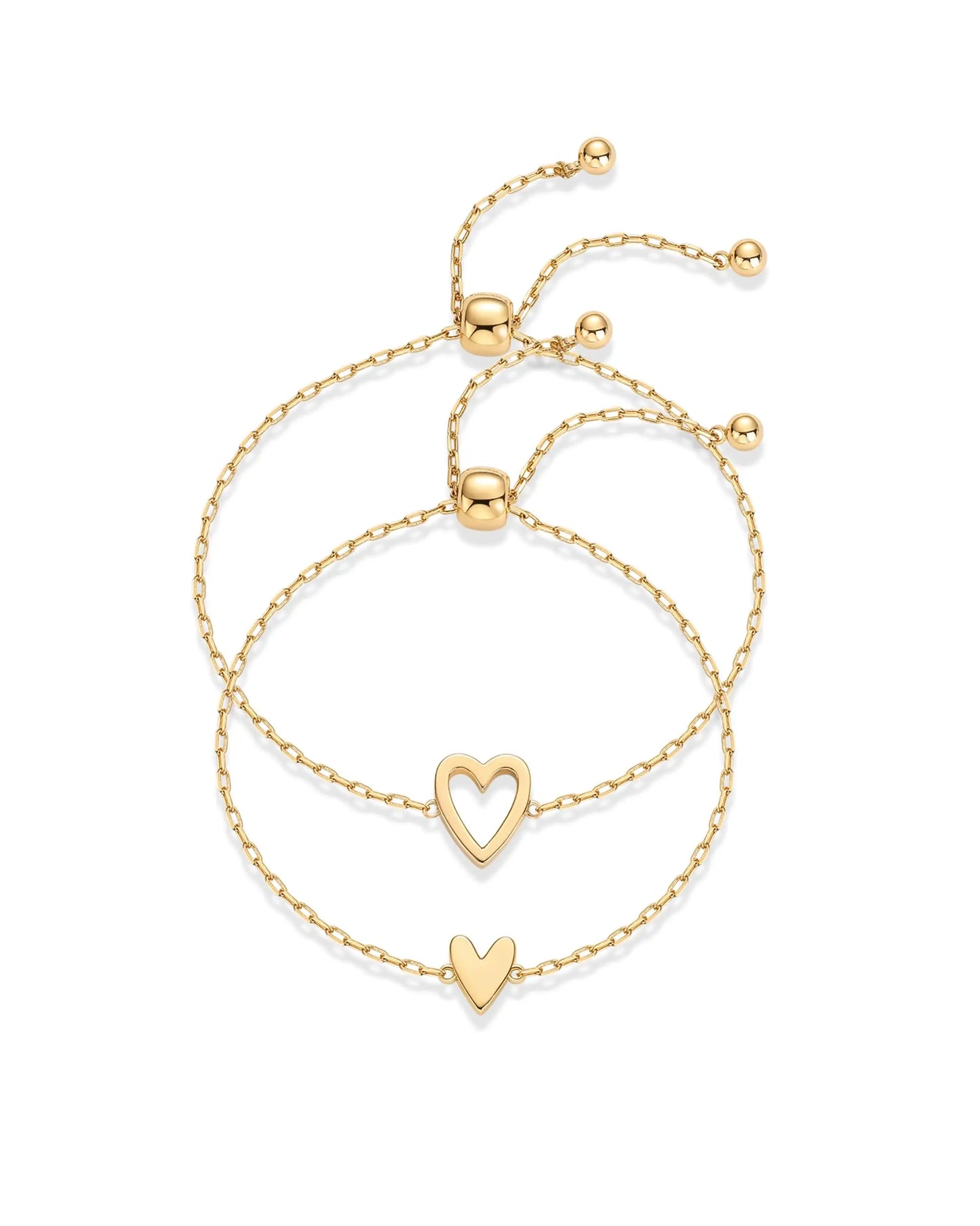 Couple Heart Pendant Single Stone Bracelet Set | Adjustable Valentine's Day Love Friendship Double Hand Chain Combination Set