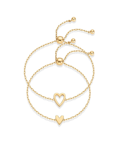 Couple Heart Pendant Single Stone Bracelet Set | Adjustable Valentine's Day Love Friendship Double Hand Chain Combination Set