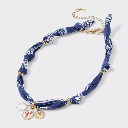 Colorful Rope Heart Pearl Flower Necklace Women's Sweet Fabric Charm Necklace Fashion Stainless Steel Pendant Necklace Accessory