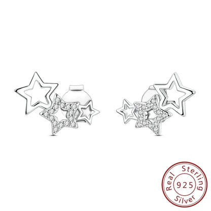 Hoop Earrings New Original 925 Sterling Silver Sweet Heart Bow Round Zircon Studs Drop Earrings For Women Girl Fine Jewelry