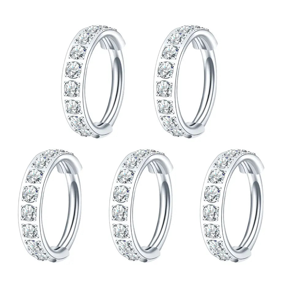 1/5PCS Titanium Nose Ring Clicker Ear Cartilage Tragus Helix Daith Round Earrings Hoops CZ 16G Hinged Segment Piercings Jewelry