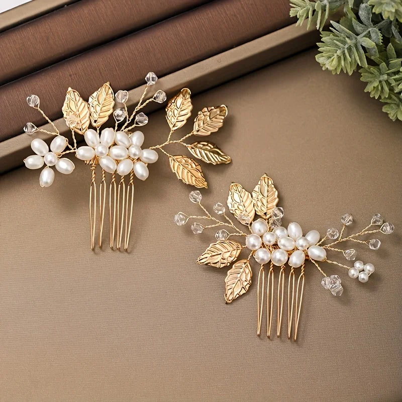 Golden Crystal Pearl Hair Comb Headband Hairband For Women Party Bridal Wedding Hair Accessories Jewelry Comb Headband Hairband