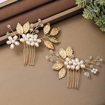 Golden Crystal Pearl Hair Comb Headband Hairband For Women Party Bridal Wedding Hair Accessories Jewelry Comb Headband Hairband