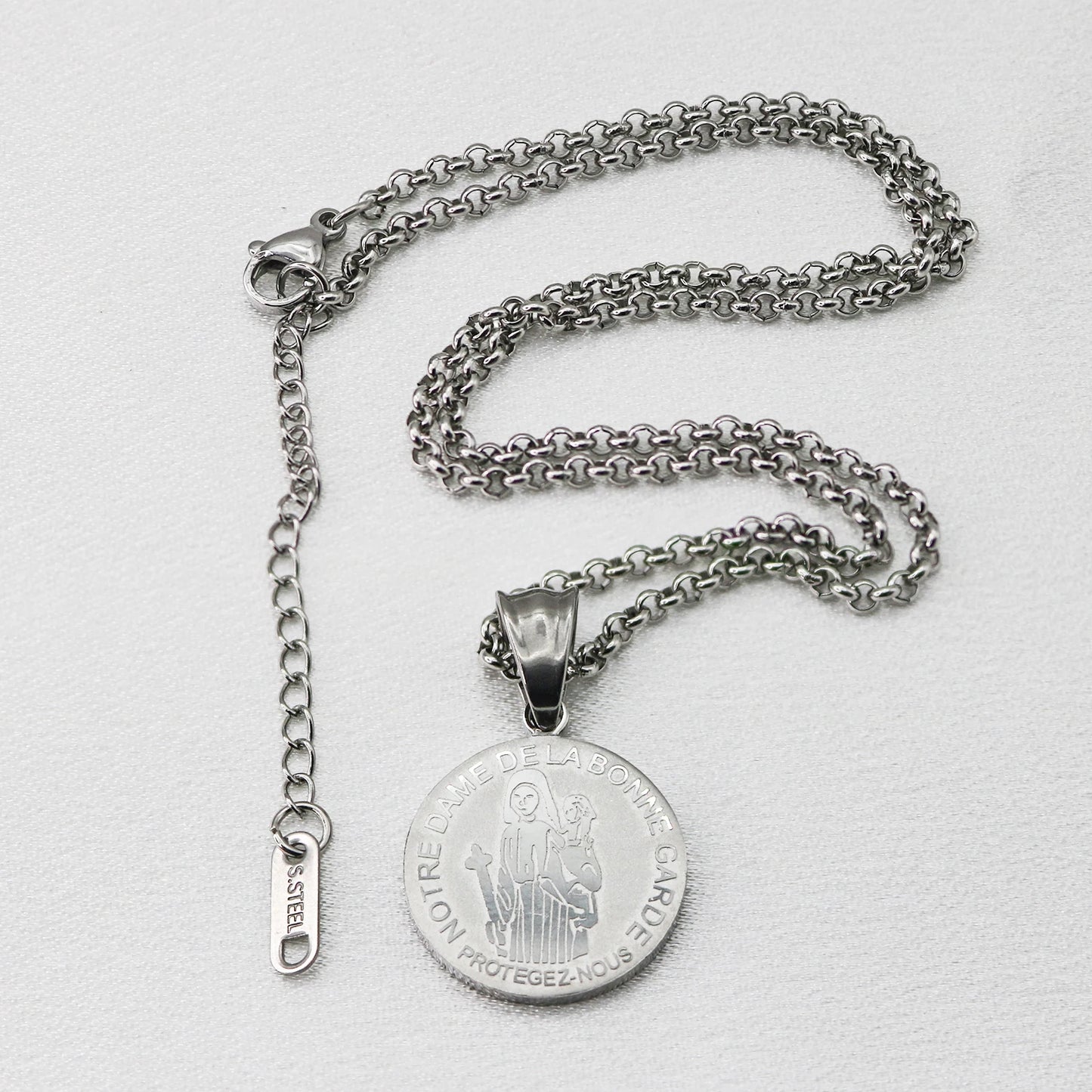 316L Stainless Steel Our Lady of Good Guard Medal Necklace With Chain Marie Julie Jahenny Cross of Forgiveness Protection Charm