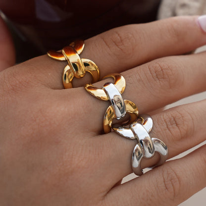 Stainless Steel Statement Ring New Design Metalic Texture 18 K Plated Finger Ring Waterproof Jewelry Bagues Pour Femme
