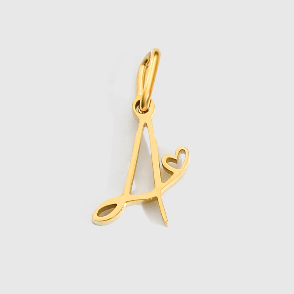 St-Delan Gold Plated Cursive Heart Initial Charms A-Z Script Alphabet Pendants for DIY Jewelry Making