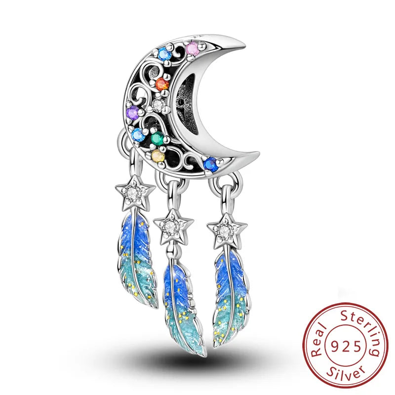 Original 925 Sterling Silver Charms Beads Pendants Colorful Dreamcatcher Lucky Charms Fit Bracelets Necklaces Women DIY Jewelry