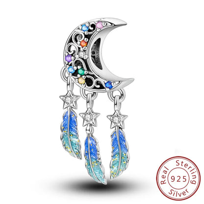 Original 925 Sterling Silver Charms Beads Pendants Colorful Dreamcatcher Lucky Charms Fit Bracelets Necklaces Women DIY Jewelry