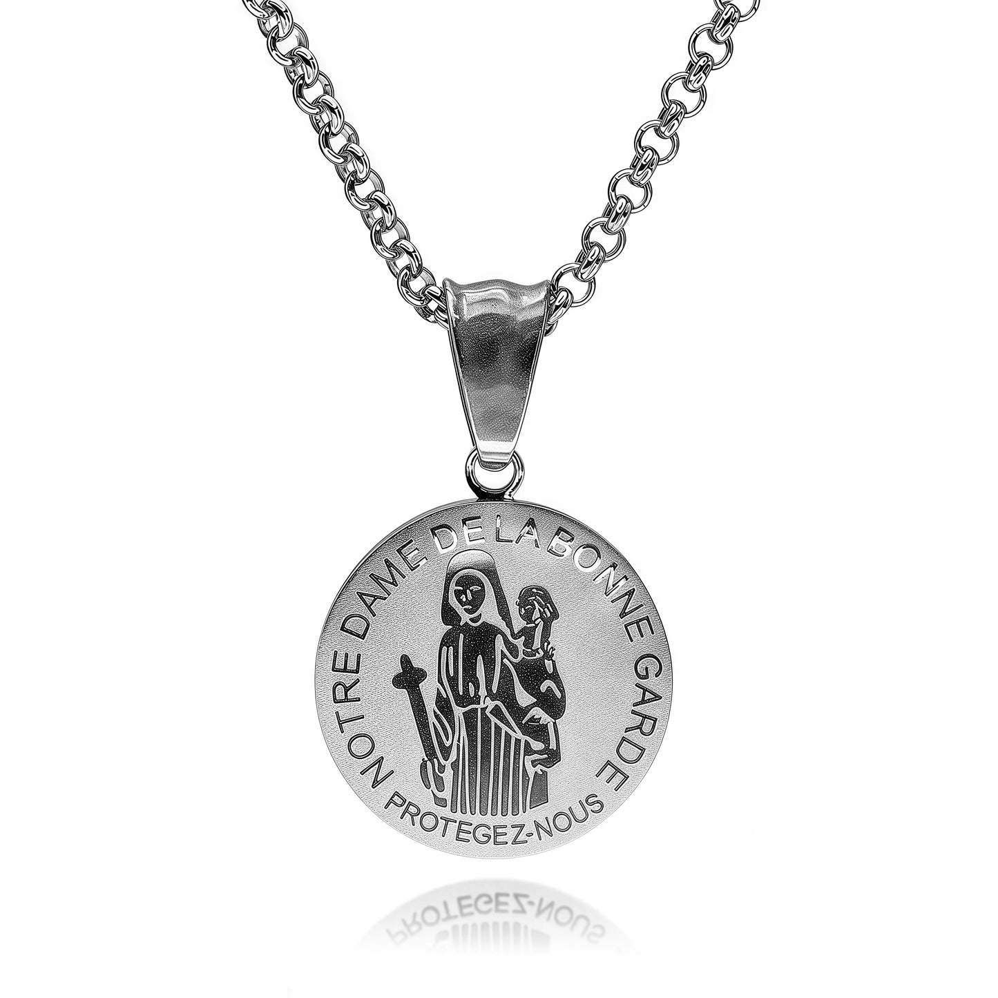 316L Stainless Steel Our Lady of Good Guard Medal Necklace With Chain Marie Julie Jahenny Cross of Forgiveness Protection Charm