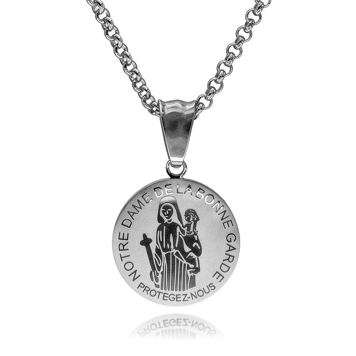 316L Stainless Steel Our Lady of Good Guard Medal Necklace With Chain Marie Julie Jahenny Cross of Forgiveness Protection Charm