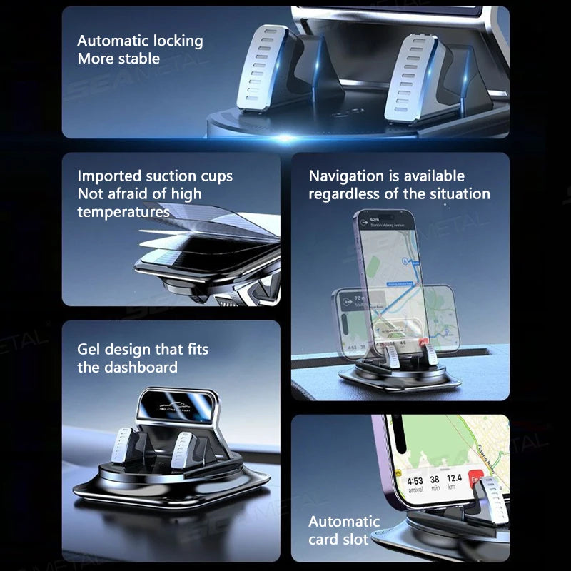 SEAMETAL Car Phone Mount Anti Slip Silicone Dashboard Phone Holder 360-Degree Free Rotation Universal Head-Up Navigation Holder