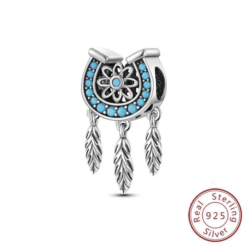 Original 925 Sterling Silver Charms Beads Pendants Colorful Dreamcatcher Lucky Charms Fit Bracelets Necklaces Women DIY Jewelry