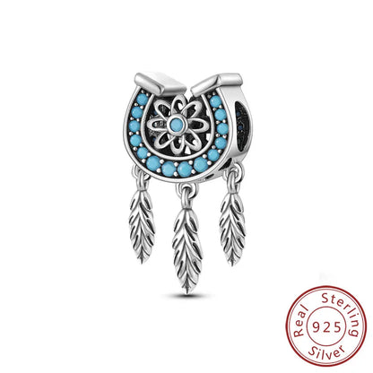 Original 925 Sterling Silver Charms Beads Pendants Colorful Dreamcatcher Lucky Charms Fit Bracelets Necklaces Women DIY Jewelry