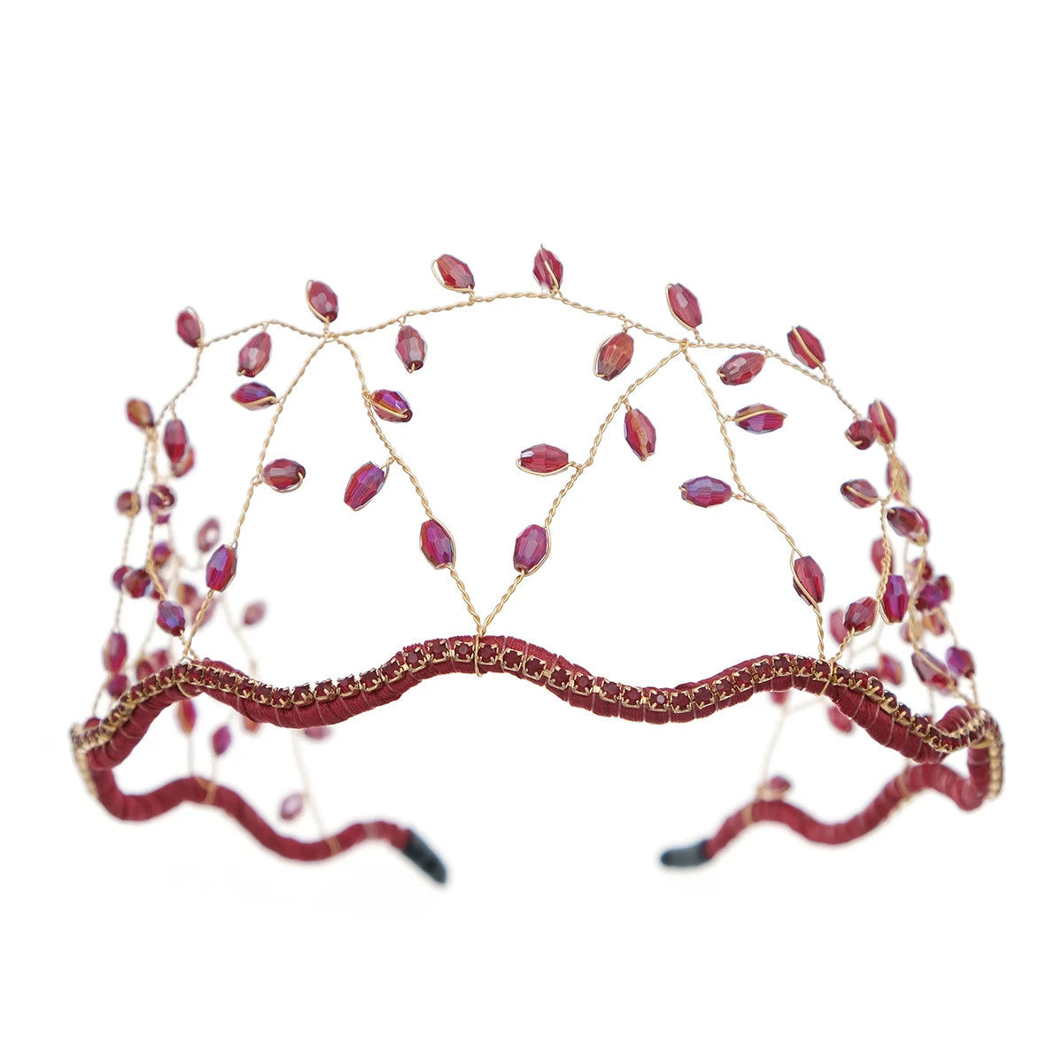 Luxury Red Rhinestone Bridal Tiara Headband Baroque Crystal Grand Crown For Women Banquet Jewelry Hair Accessories