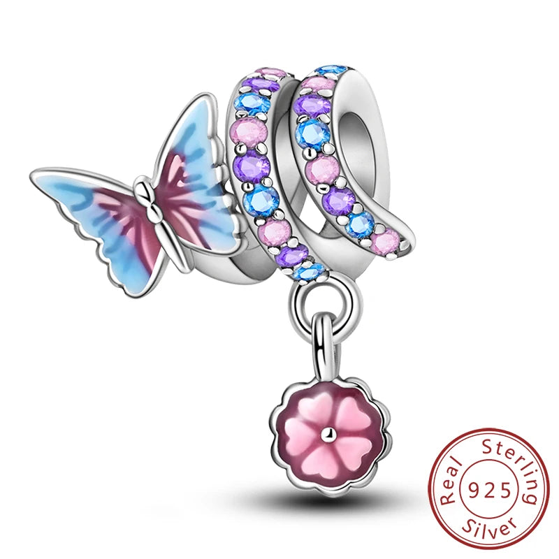 Hot 925 Sterling Silver Charm Beads Butterfly Dragonfly Firefly Charms Fit Original Bracelets DIY Jewelry For Women Gift