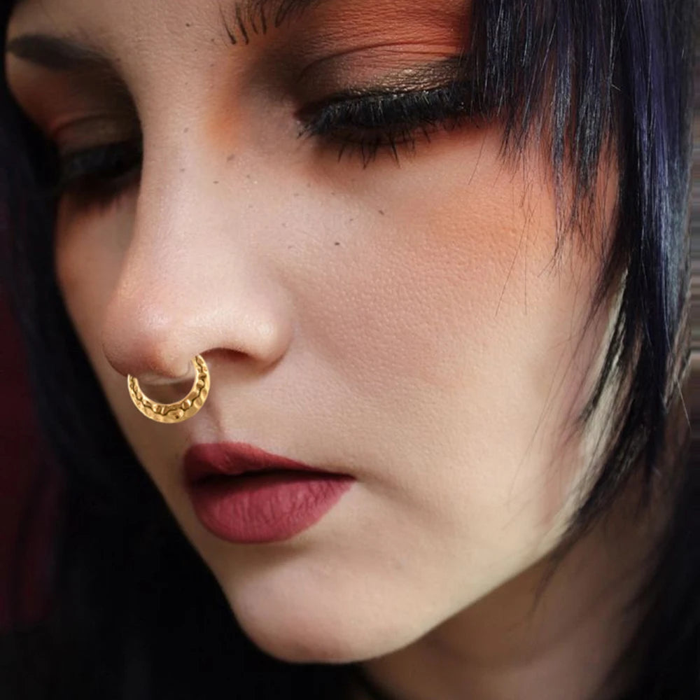 1/2/5PCS Punk Titanium Concave&Convex Crater Moon Septum Piercing Clicker Nose Rings 16G Segment Cartilage Daith Hoop Earring