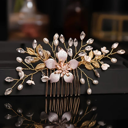 Golden Crystal Pearl Hair Comb Headband Hairband For Women Party Bridal Wedding Hair Accessories Jewelry Comb Headband Hairband