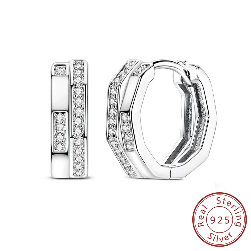 Hoop Earrings New Original 925 Sterling Silver Sweet Heart Bow Round Zircon Studs Drop Earrings For Women Girl Fine Jewelry