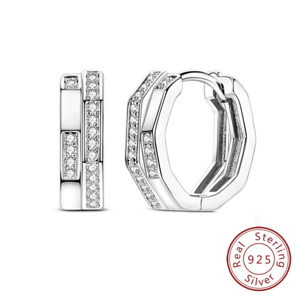 Hoop Earrings New Original 925 Sterling Silver Sweet Heart Bow Round Zircon Studs Drop Earrings For Women Girl Fine Jewelry