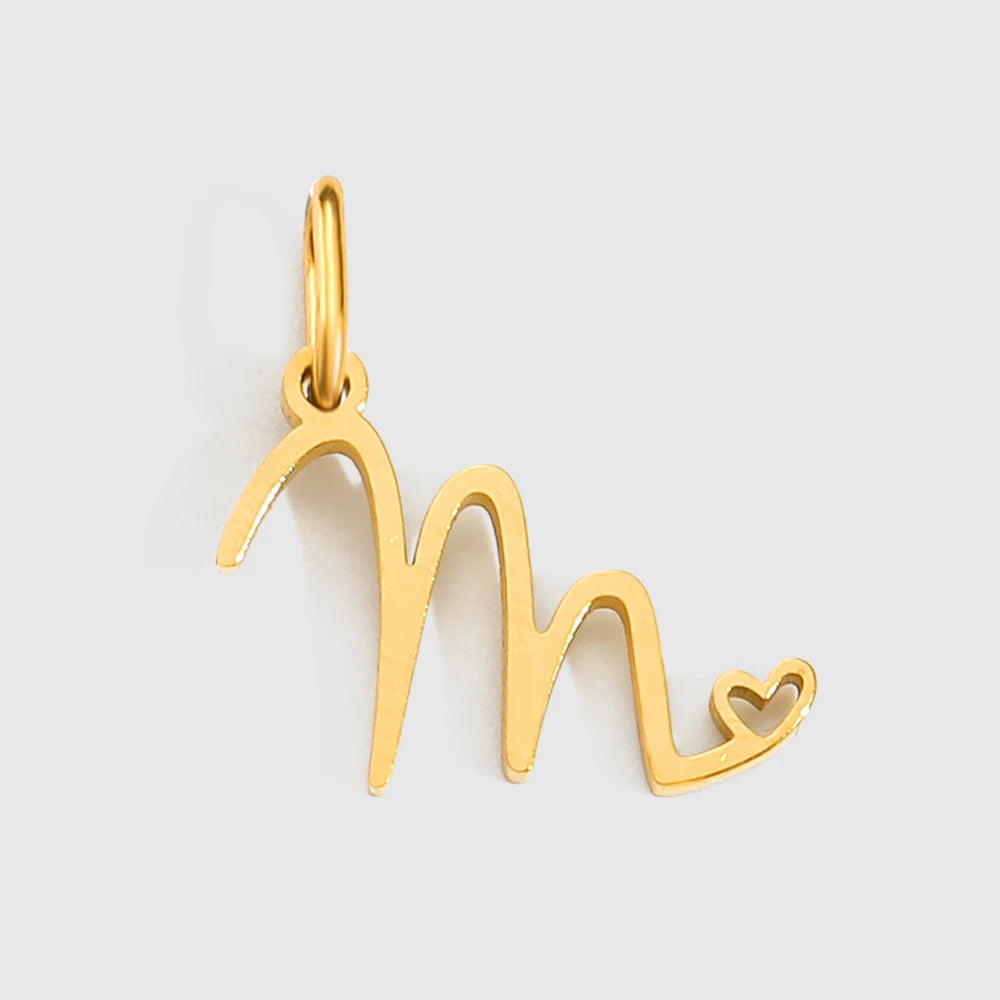 St-Delan Gold Plated Cursive Heart Initial Charms A-Z Script Alphabet Pendants for DIY Jewelry Making