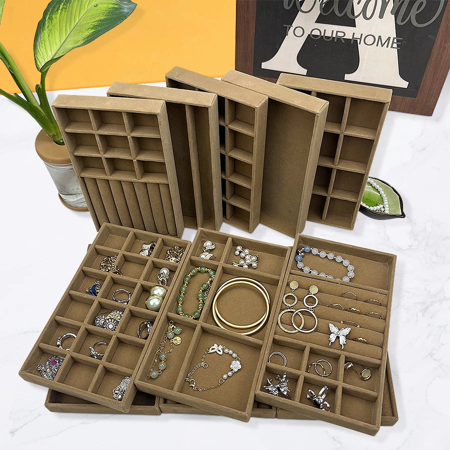 1PC, Flocking Jewelry Box Jewelry Tray, Color: Brown