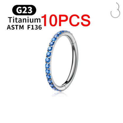 1/10PCS ASTM F136 Titanium Nose Ring 16/18G CZ Hinged Septum Clicker Hoop Tragus Daith Cartilage Helix Ear Piercing Body Jewelry
