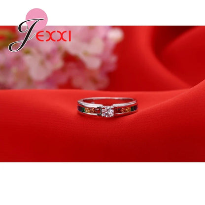 Band Jewerly Fashion 925 Sterling Silver Wedding Rings For Women Colored CZ Crystal Elegant Engagement Party Ring Anel