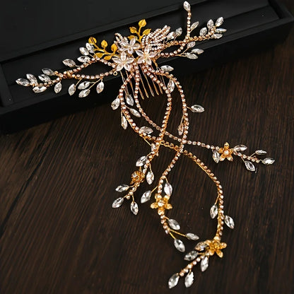 Golden Crystal Pearl Hair Comb Headband Hairband For Women Party Bridal Wedding Hair Accessories Jewelry Comb Headband Hairband