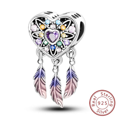 Original 925 Sterling Silver Charms Beads Pendants Colorful Dreamcatcher Lucky Charms Fit Bracelets Necklaces Women DIY Jewelry