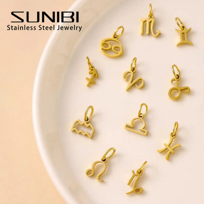 10PCS Stainless Steel Star Zodiac Sign 12 Constellation Pendant Accessories for Necklace Women Man Jewelry Gifts Wholesale