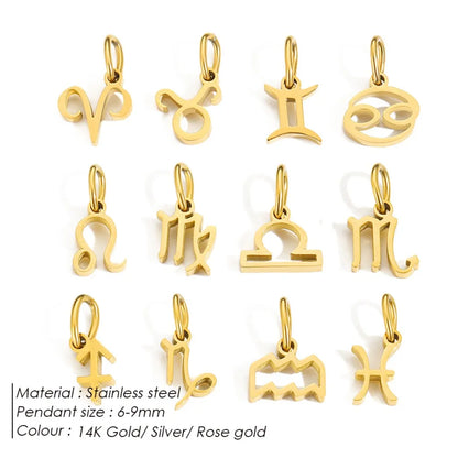 10PCS Stainless Steel Star Zodiac Sign 12 Constellation Pendant Accessories for Necklace Women Man Jewelry Gifts Wholesale