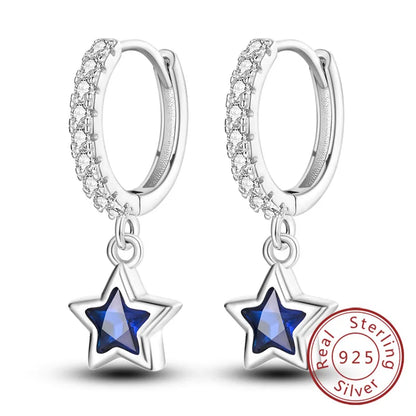 Hoop Earrings New Original 925 Sterling Silver Sweet Heart Bow Round Zircon Studs Drop Earrings For Women Girl Fine Jewelry