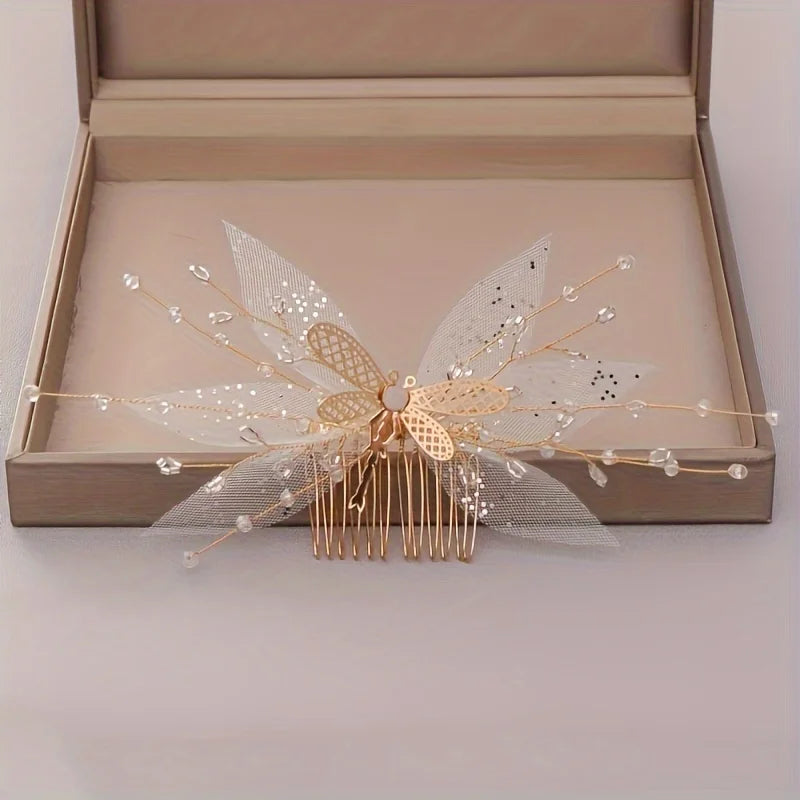 Golden Crystal Pearl Hair Comb Headband Hairband For Women Party Bridal Wedding Hair Accessories Jewelry Comb Headband Hairband