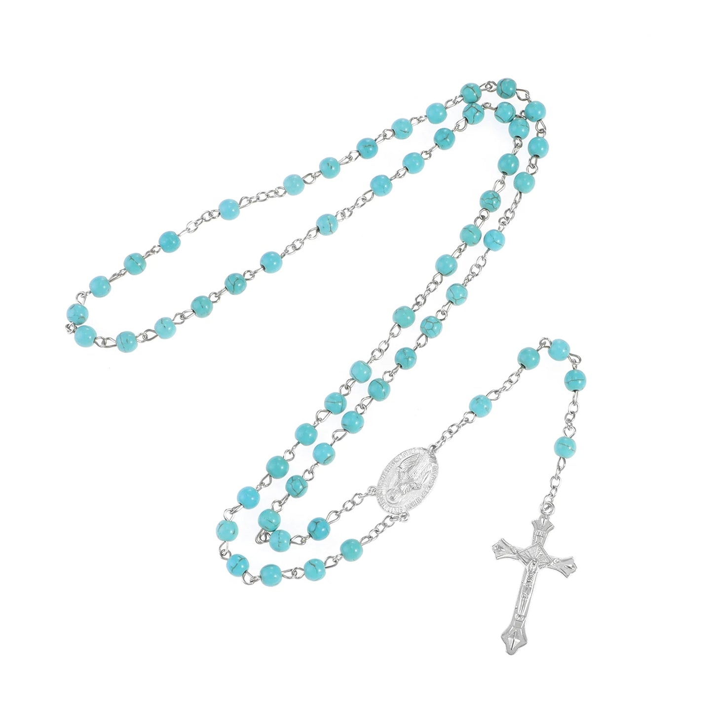 Fashion Vintage Cross Necklace Rosary Beads Chain Jesus Crucifix Virgin Mary Pendant Chain Jewelry Necklace