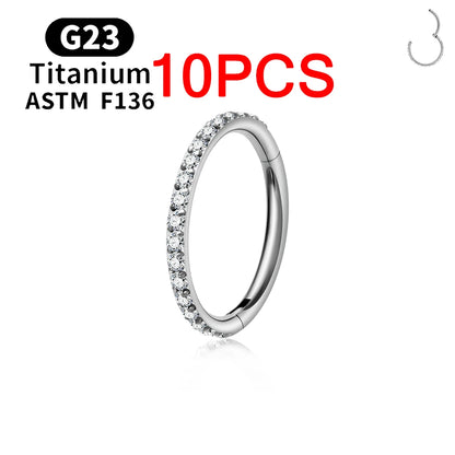 1/10PCS ASTM F136 Titanium Nose Ring 16/18G CZ Hinged Septum Clicker Hoop Tragus Daith Cartilage Helix Ear Piercing Body Jewelry