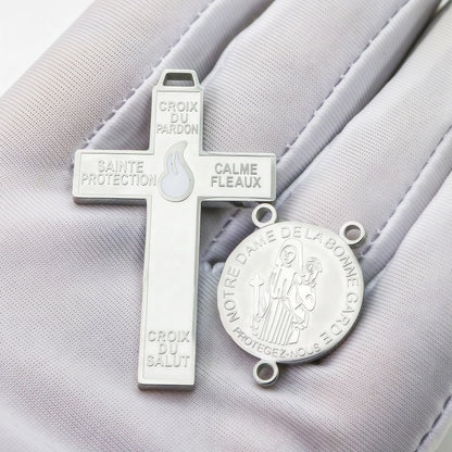 316L Stainless Steel Our Lady of Good Guard Medal Necklace With Chain Marie Julie Jahenny Cross of Forgiveness Protection Charm