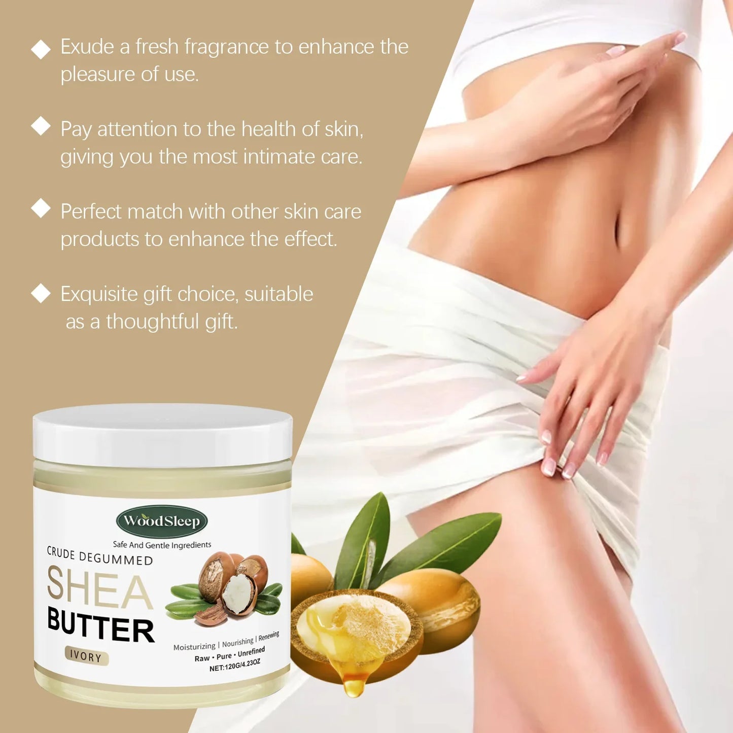 Crude Shea Butter Cream for Extremely Dry Skin Deep Moisturizing Nourishing Multi Purpose Skin Care Face Hand Body Cream 120g