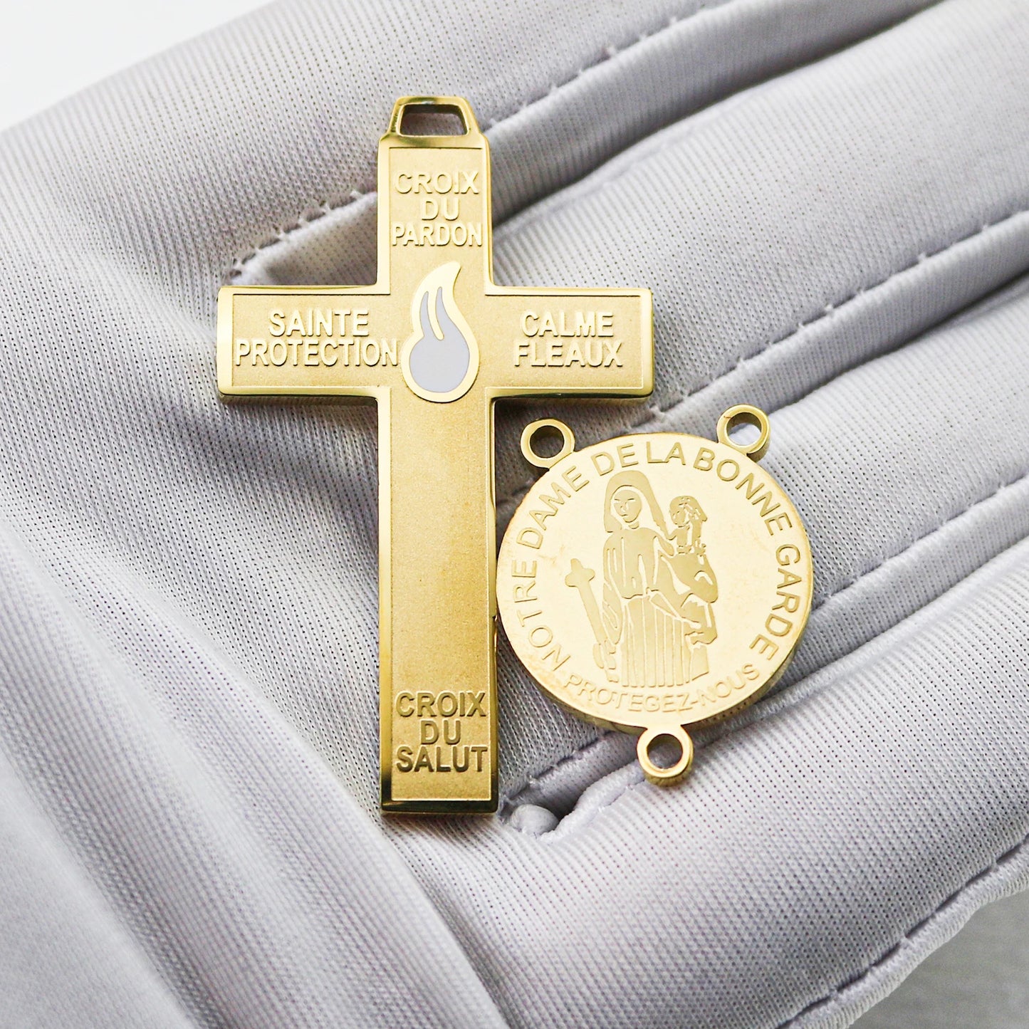 316L Stainless Steel Our Lady of Good Guard Medal Necklace With Chain Marie Julie Jahenny Cross of Forgiveness Protection Charm