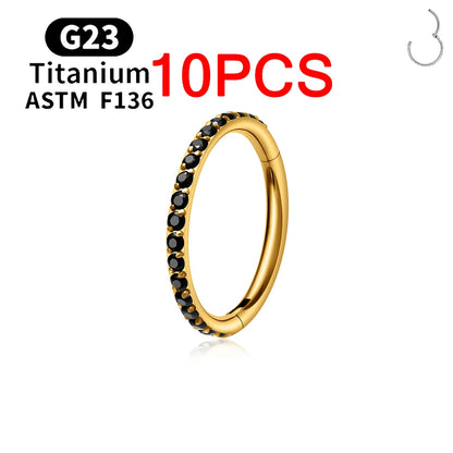 1/10PCS ASTM F136 Titanium Nose Ring 16/18G CZ Hinged Septum Clicker Hoop Tragus Daith Cartilage Helix Ear Piercing Body Jewelry