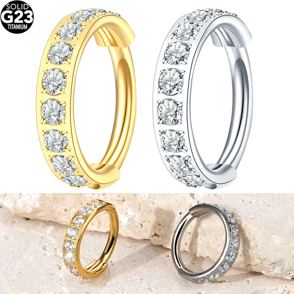 1/5PCS Titanium Nose Ring Clicker Ear Cartilage Tragus Helix Daith Round Earrings Hoops CZ 16G Hinged Segment Piercings Jewelry