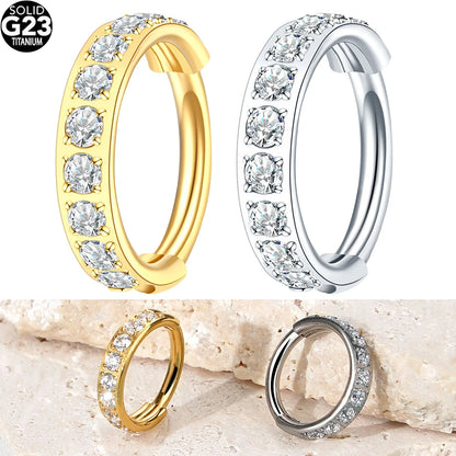 1/5PCS Titanium Nose Ring Clicker Ear Cartilage Tragus Helix Daith Round Earrings Hoops CZ 16G Hinged Segment Piercings Jewelry