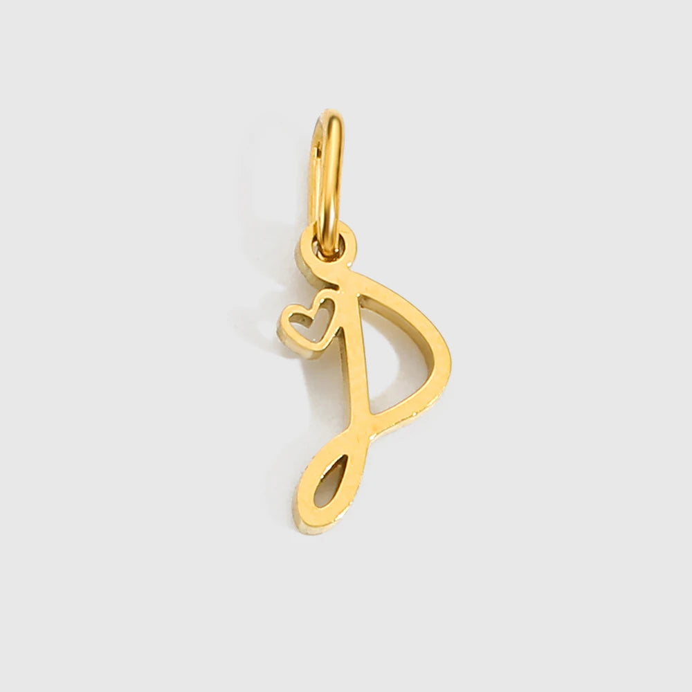 St-Delan Gold Plated Cursive Heart Initial Charms A-Z Script Alphabet Pendants for DIY Jewelry Making