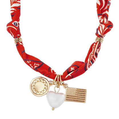 Colorful Rope Heart Pearl Flower Necklace Women's Sweet Fabric Charm Necklace Fashion Stainless Steel Pendant Necklace Accessory