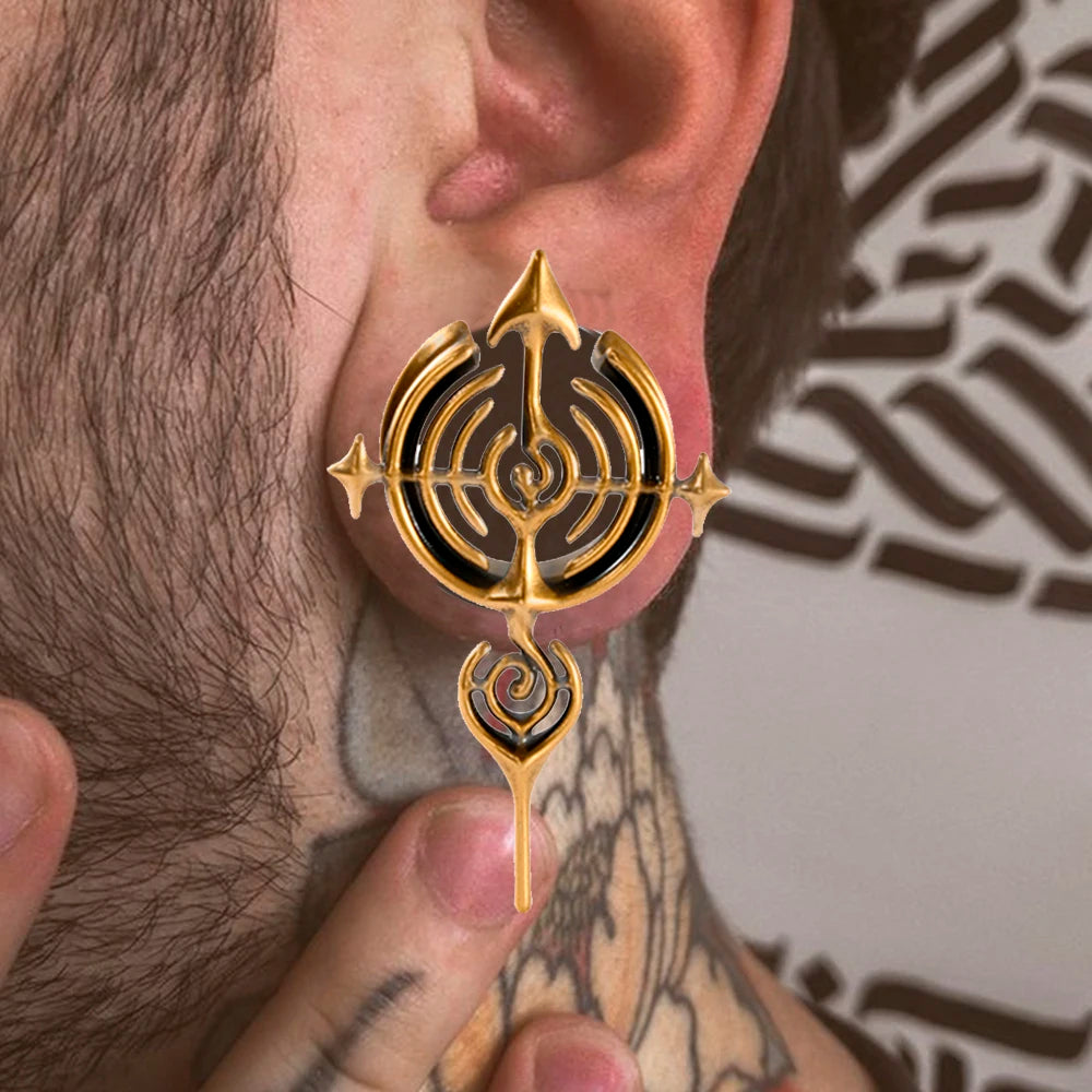 Copper Cross Arrows Spiral Ear Piercing Tunnels 6-25mm Punk U Shape Flared Ear Gauge Expansion Strenghted Saddle Piercing Plugs