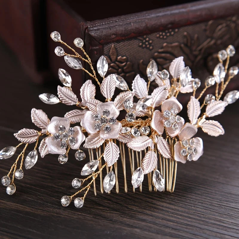 Golden Crystal Pearl Hair Comb Headband Hairband For Women Party Bridal Wedding Hair Accessories Jewelry Comb Headband Hairband