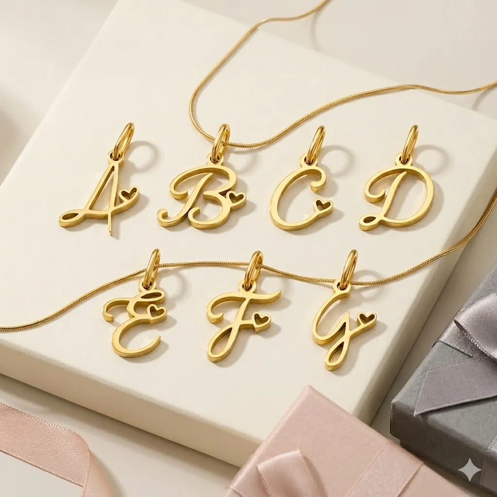 St-Delan Gold Plated Cursive Heart Initial Charms A-Z Script Alphabet Pendants for DIY Jewelry Making