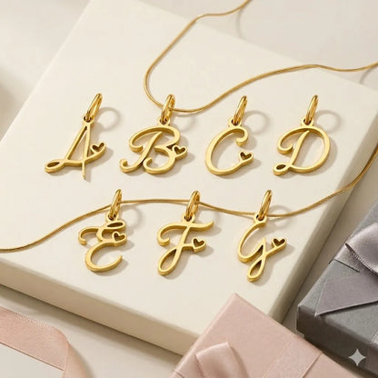 St-Delan Gold Plated Cursive Heart Initial Charms A-Z Script Alphabet Pendants for DIY Jewelry Making
