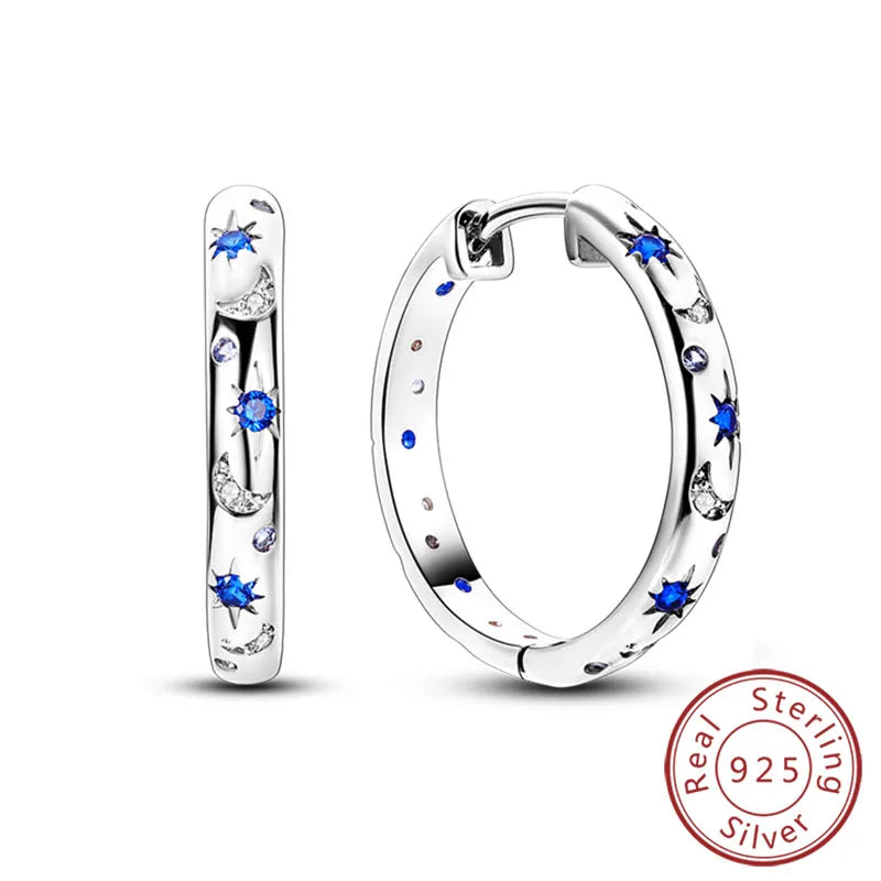 Hoop Earrings New Original 925 Sterling Silver Sweet Heart Bow Round Zircon Studs Drop Earrings For Women Girl Fine Jewelry