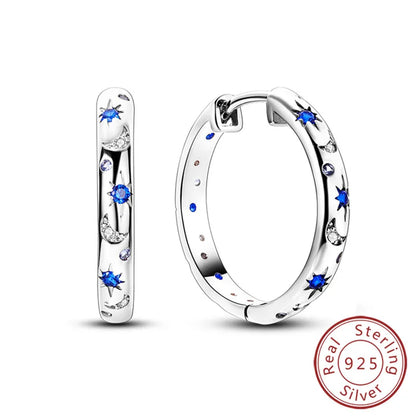 Hoop Earrings New Original 925 Sterling Silver Sweet Heart Bow Round Zircon Studs Drop Earrings For Women Girl Fine Jewelry